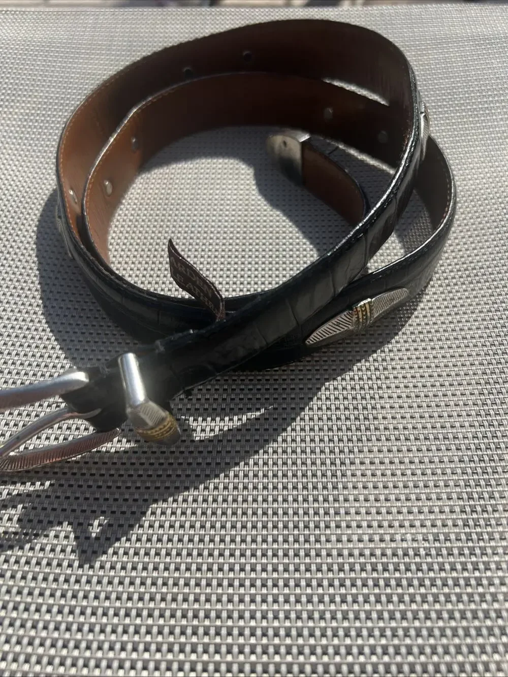 Arden Leather Co Men’s Size 42 Black Italian Croco Calfskin Belt EUC